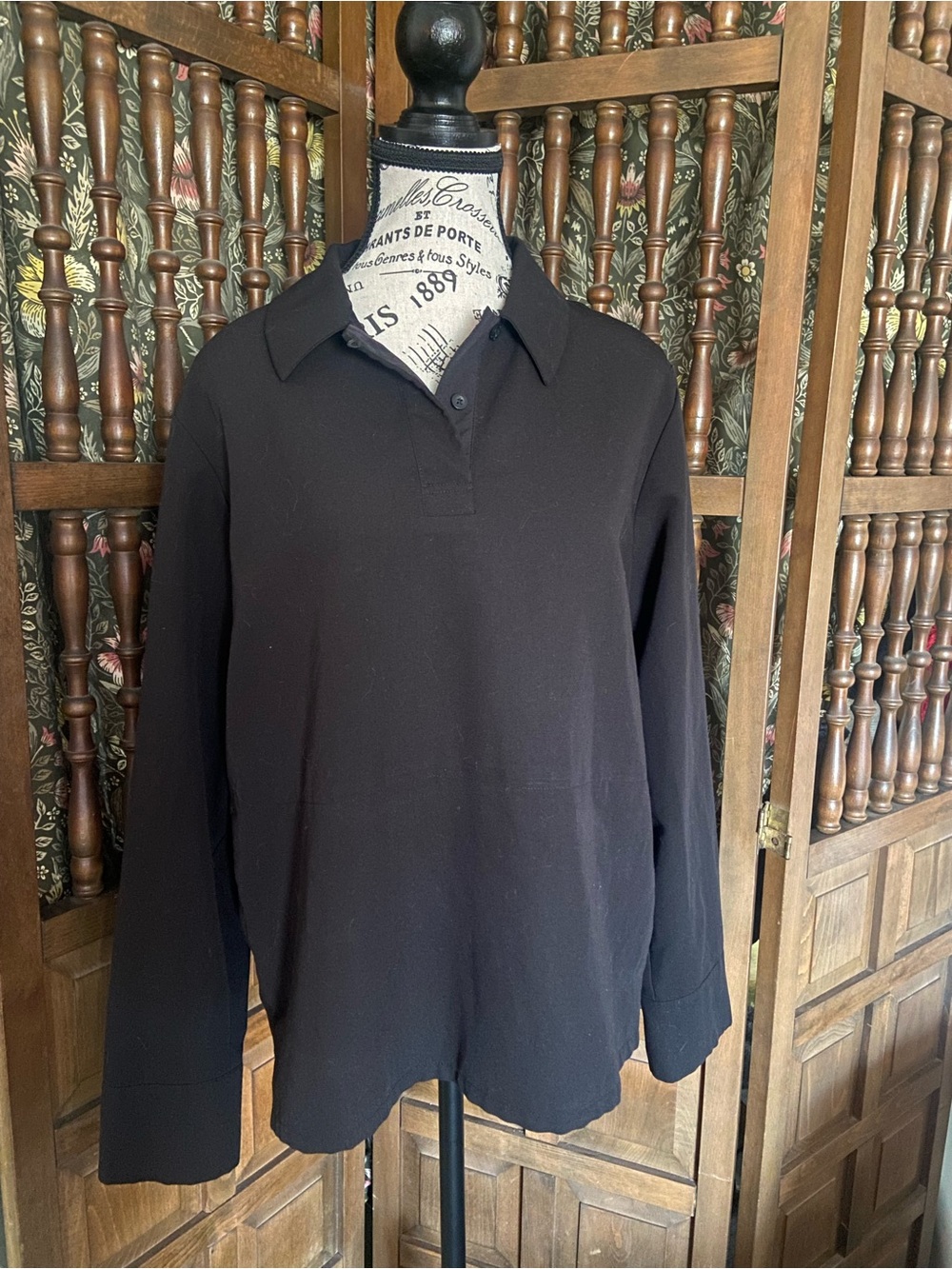 Figs Napa Black Long-Sleeve Scrub Polo Top
